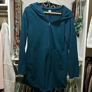 Teal, cute, long hoodie with pockets